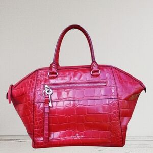 Kate Spade Red Croc-Embossed Leather Satchel Tote Bag